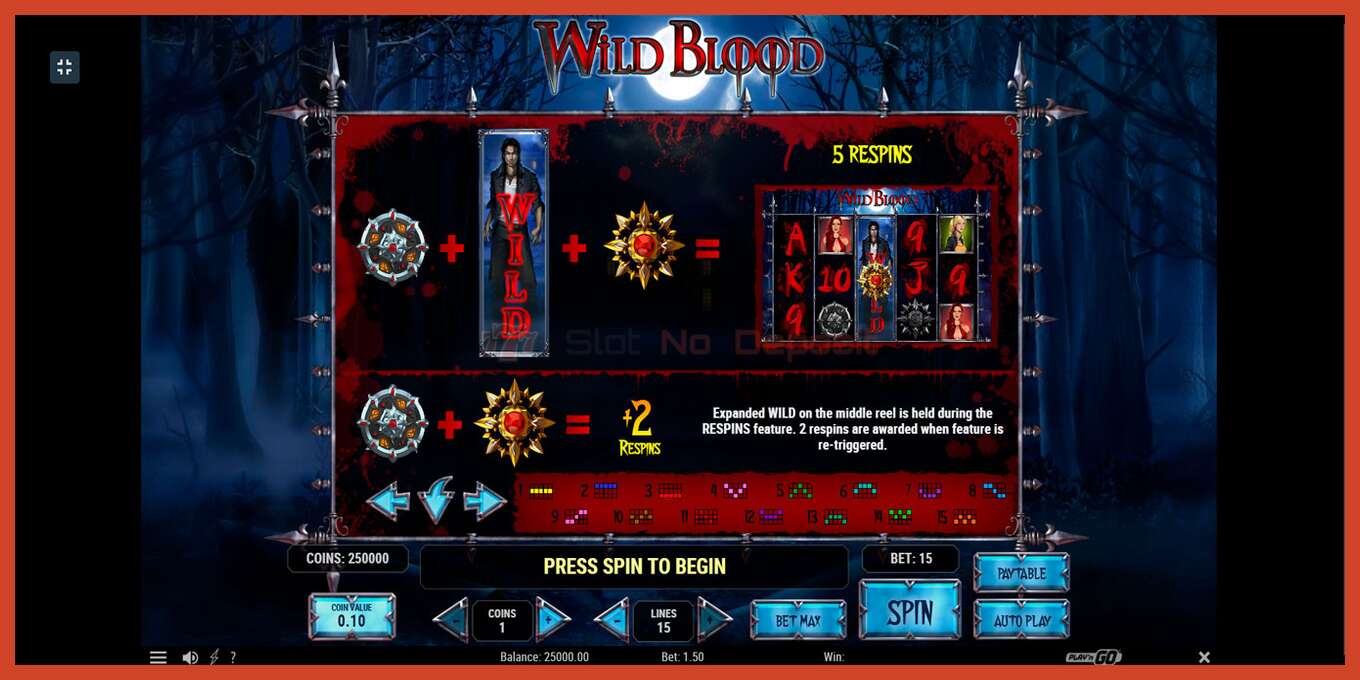 Slot screenshot: Wild Blood no deposit, number - 10