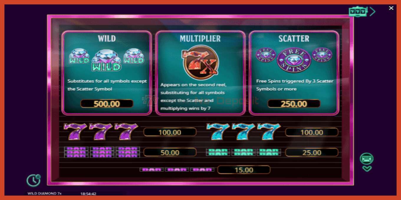 Slot screenshot: Wild Diamond 7x no deposit, number - 5