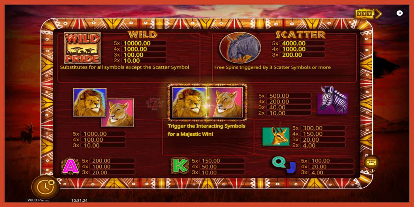 Slot screenshot: Wild Pride no deposit, number - 5