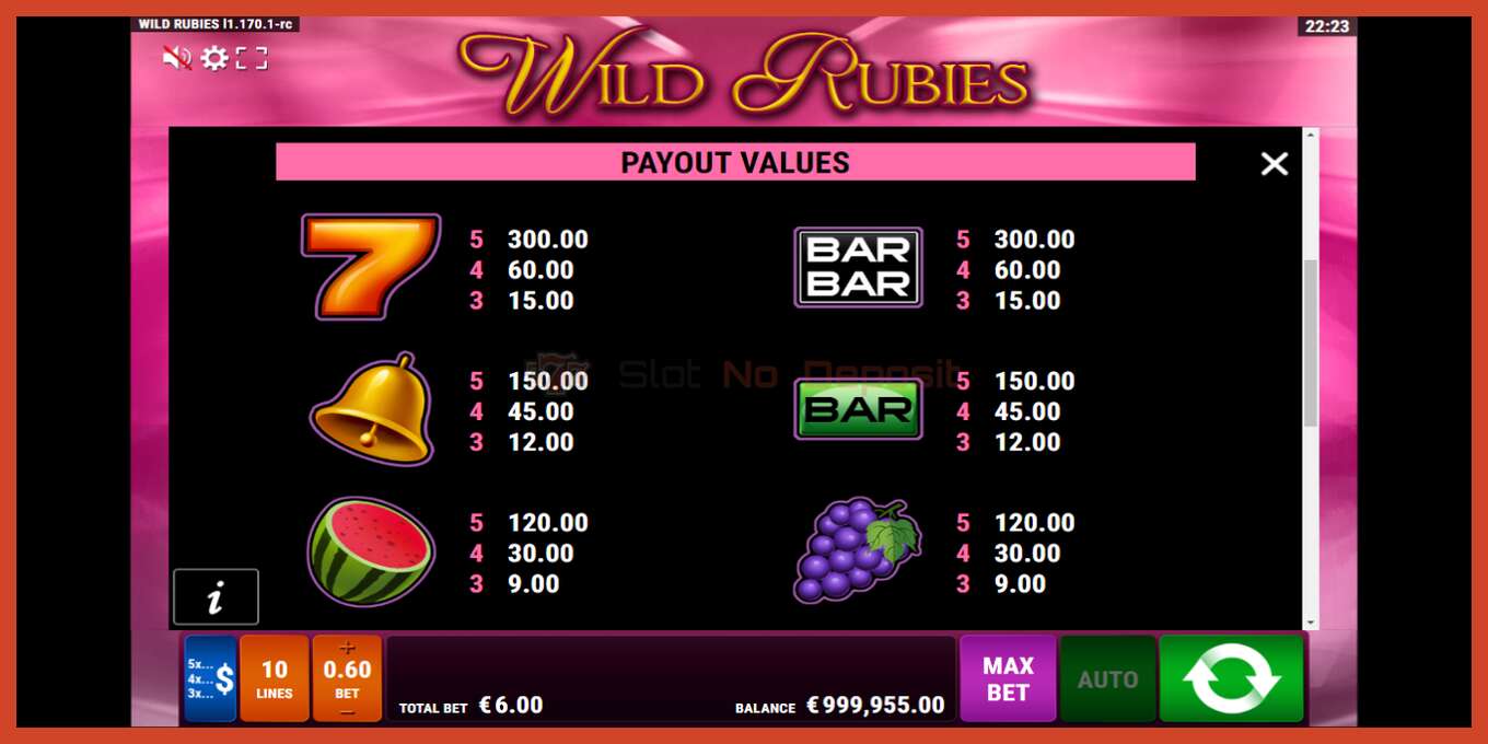 Captura de pantalla do slot: Wild Rubies sen depósito, número - 7