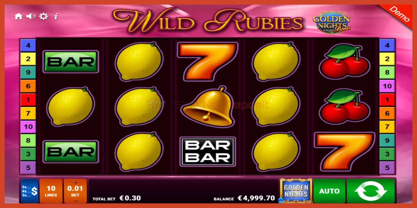 Slot screenshot: Wild Rubies Golden Nights no deposit, number - 2