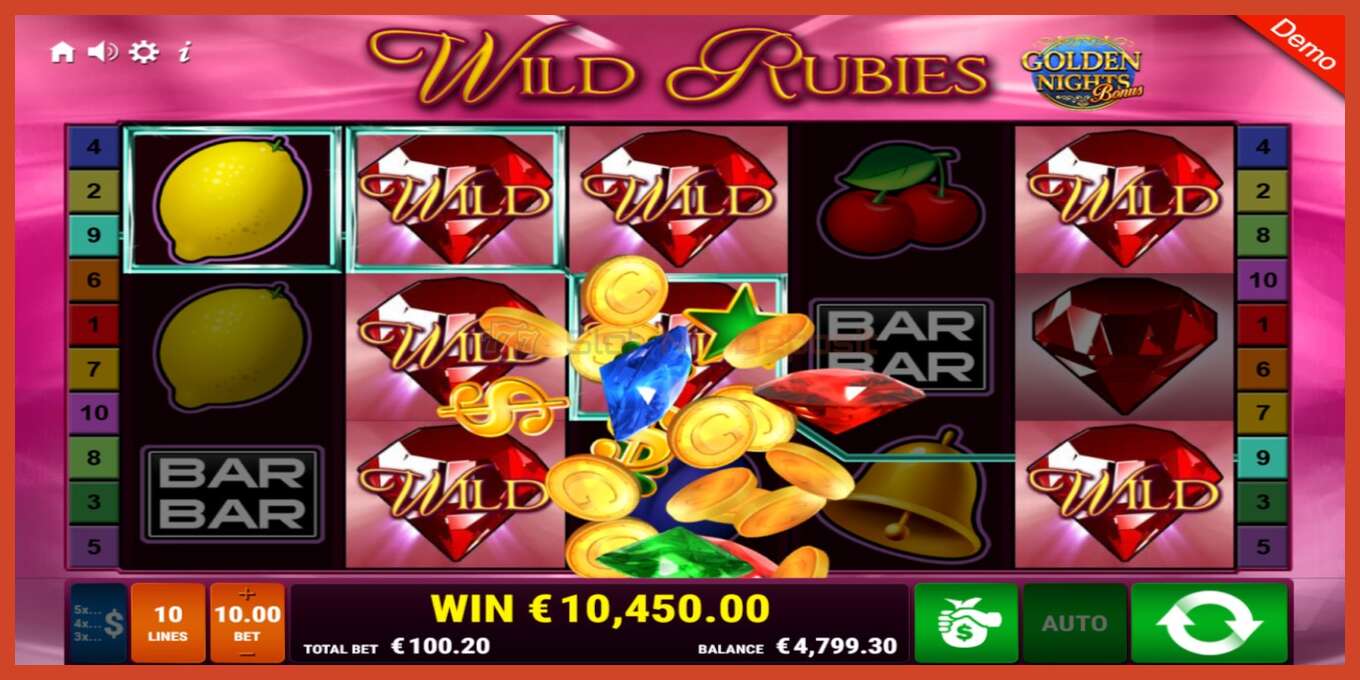 Slot screenshot: Wild Rubies Golden Nights no deposit, number - 3