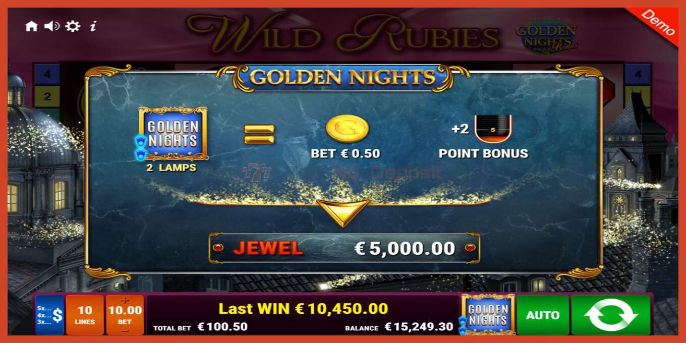 Slot screenshot: Wild Rubies Golden Nights no deposit, number - 4