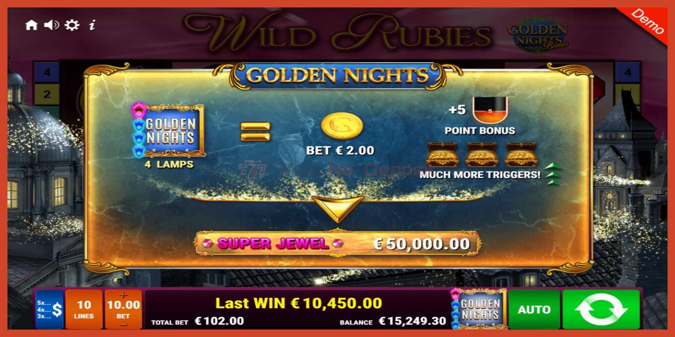 Slot screenshot: Wild Rubies Golden Nights no deposit, number - 5