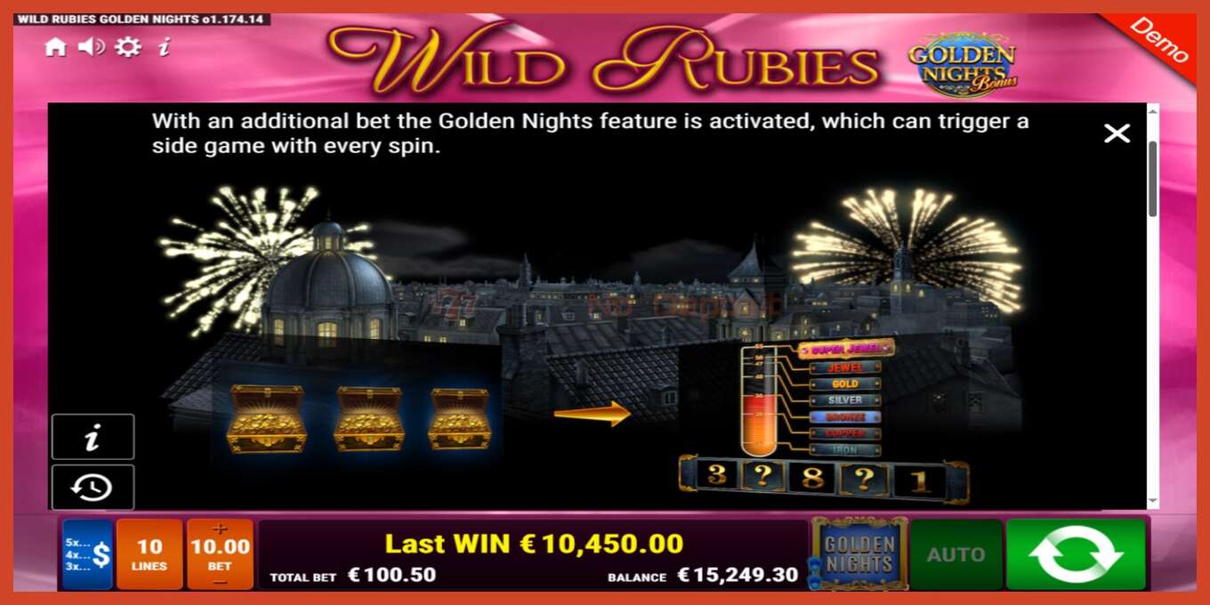 Slot screenshot: Wild Rubies Golden Nights no deposit, number - 6