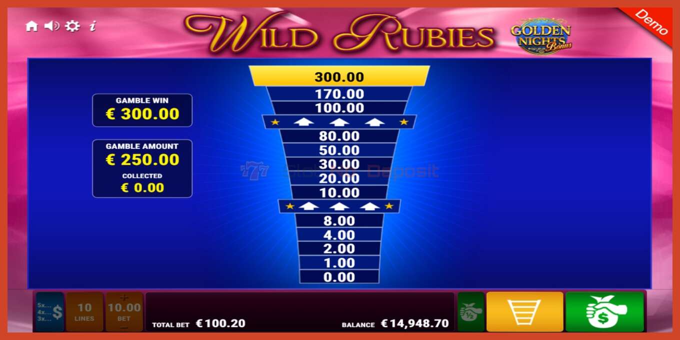 Slot screenshot: Wild Rubies Golden Nights no deposit, number - 8