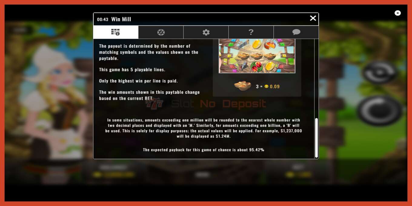 Slot screenshot: Win Mill no deposit, number - 7