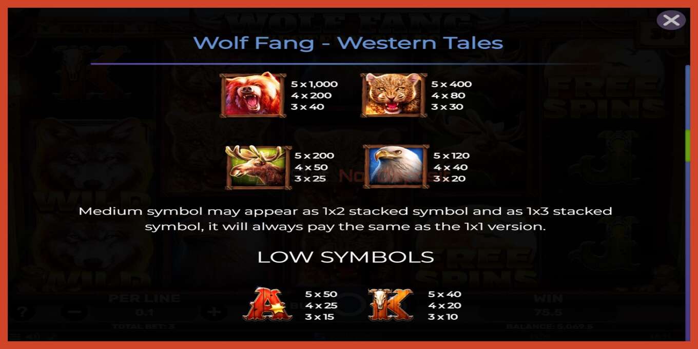 Slot screenshot: Wolf Fang - Western Tales bez depozita, broj - 5