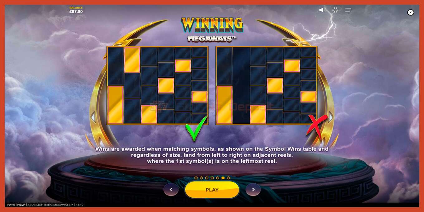 Tangkapan skrin slot: Zeus Lightning Megaways tiada deposit, nombor - 7