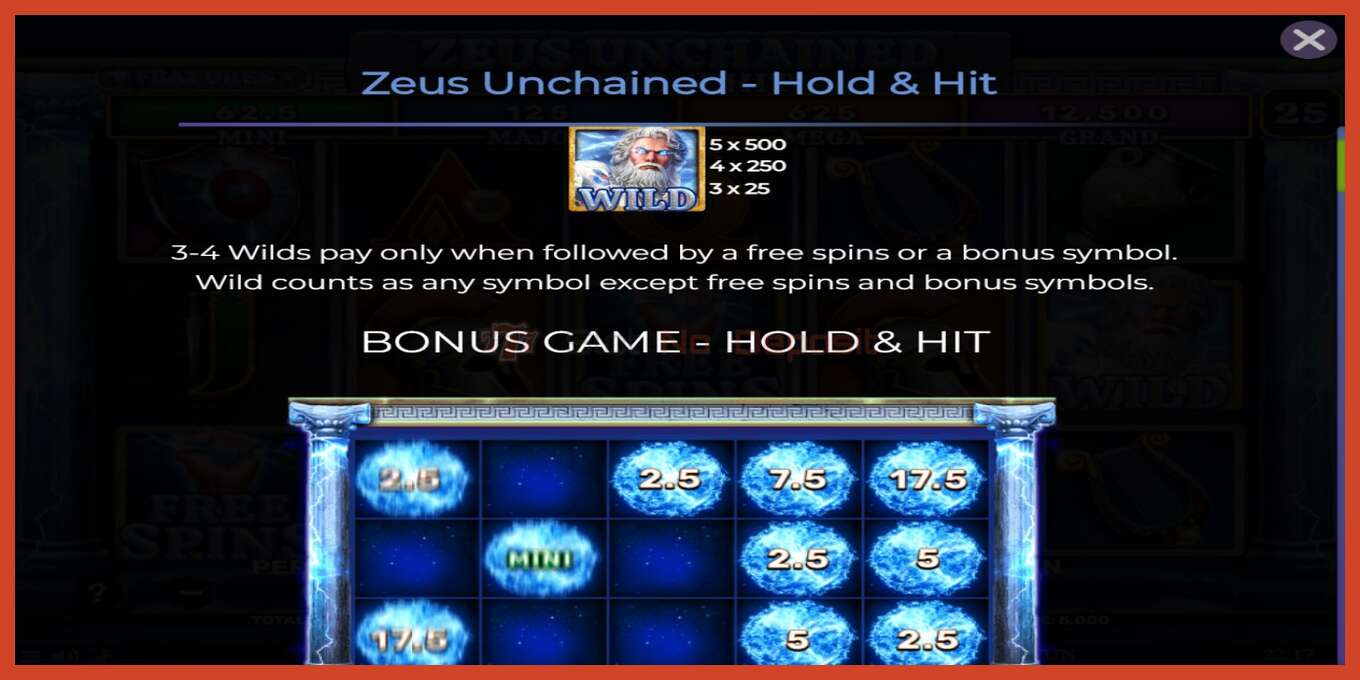 Slot screenshot: Zeus Unchained - Hold & Hit no deposit, number - 4