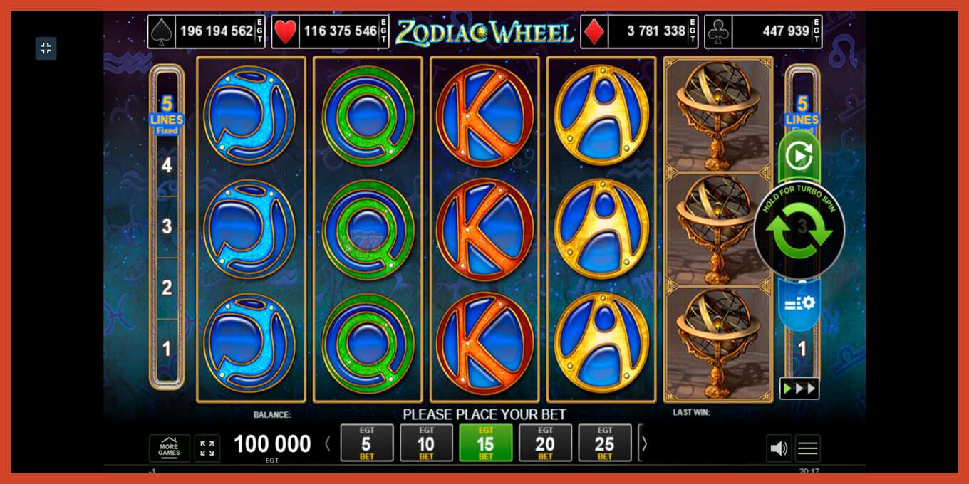 Slot screenshot: Zodiac Wheel no deposit, number - 1