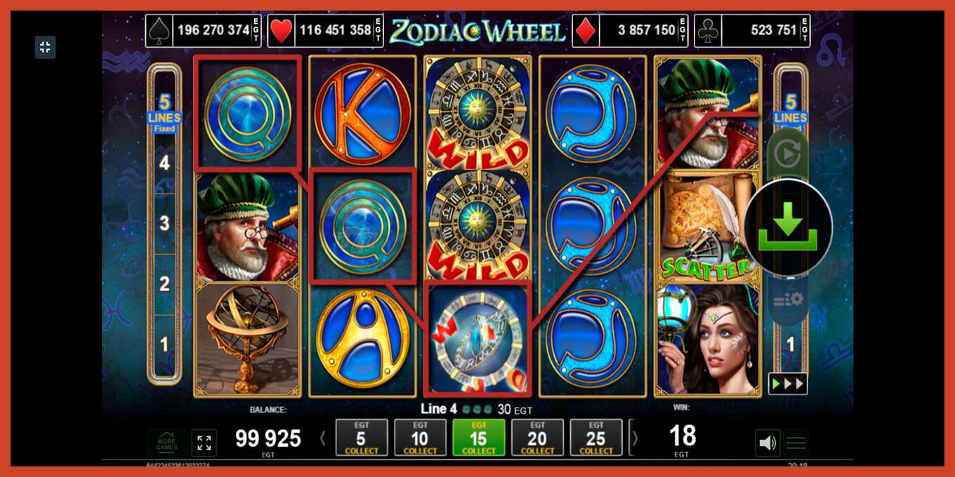 Slot screenshot: Zodiac Wheel no deposit, number - 2