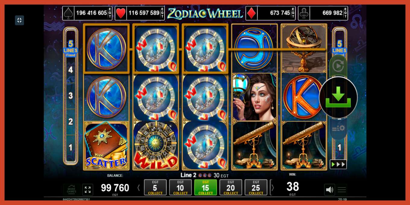 Slot screenshot: Zodiac Wheel no deposit, number - 3