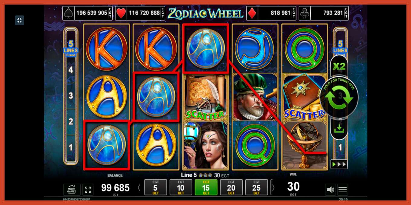 Slot screenshot: Zodiac Wheel no deposit, number - 4