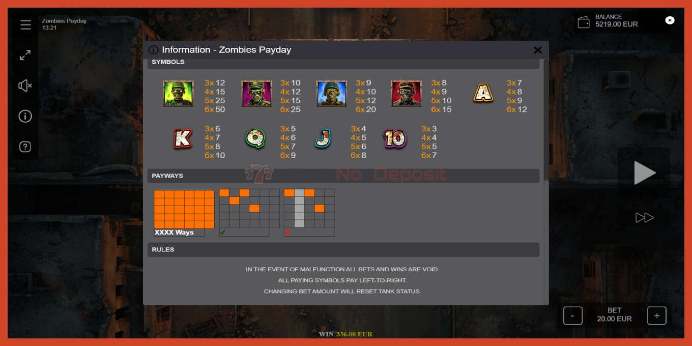 Slot screenshot: Zombies Payday no deposit, number - 7